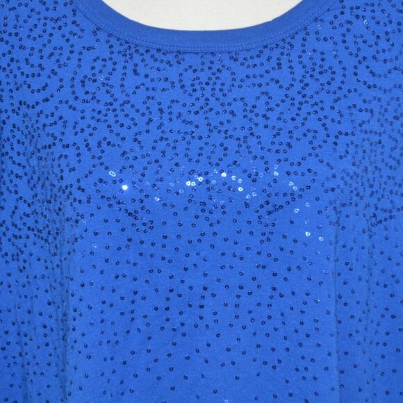 Quacker Factory Womens Plus 3X Blue Sequin Tunic Thin Knit Shirt Party Holiday - Picture 3 of 9